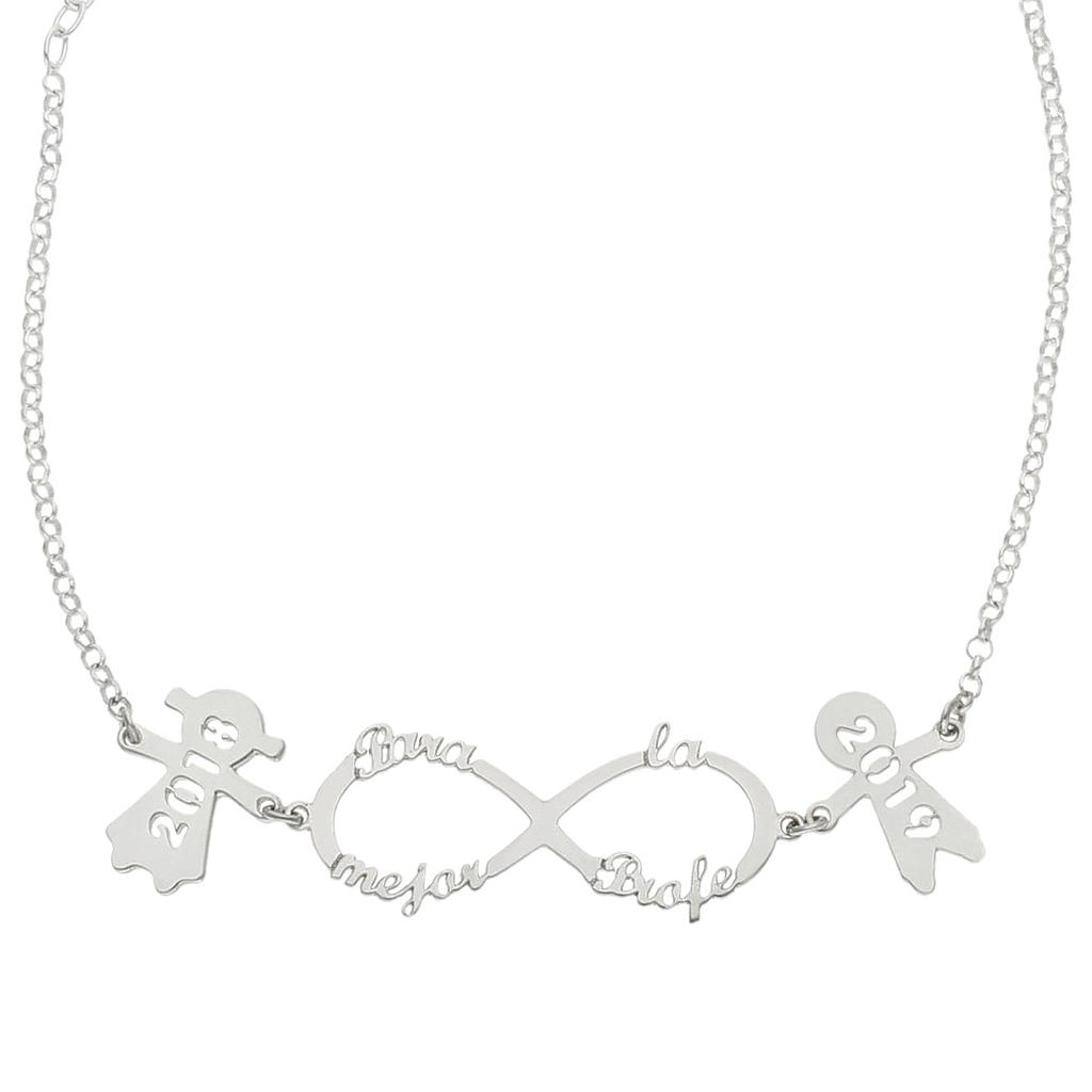 Gargantilla infinito y niños Personalizada de Plata de ley