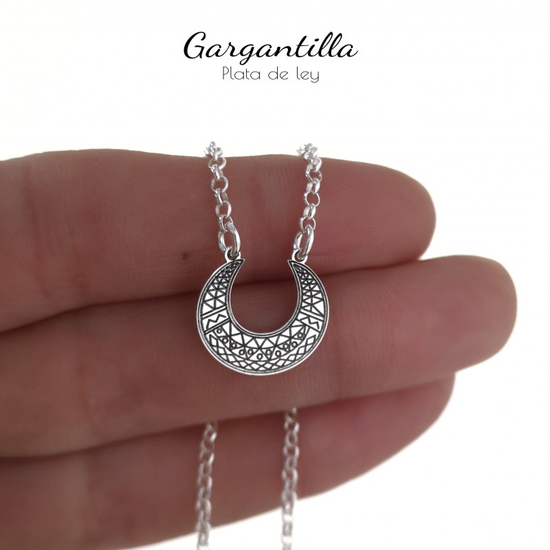 Gargantilla luna oxidada de Plata de ley 1