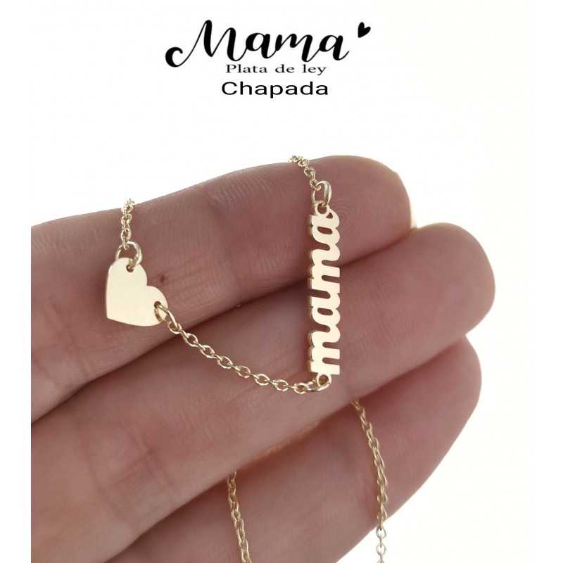 Gargantilla mamá corazón de Plata de ley chapada dorada 1