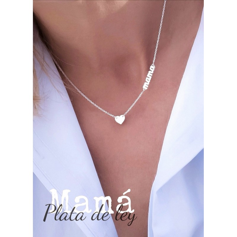 Gargantilla mamá corazón de Plata de ley 1