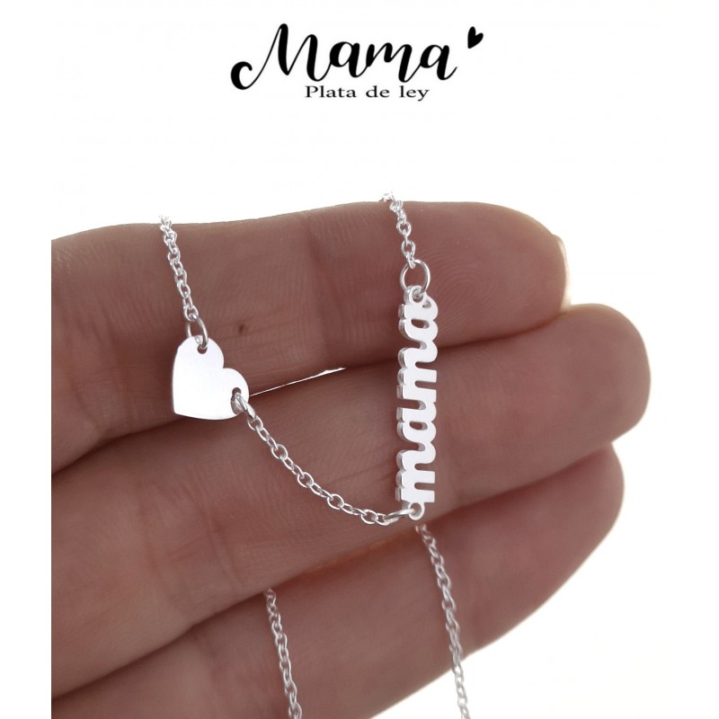 Gargantilla mamá corazón de Plata de ley 2