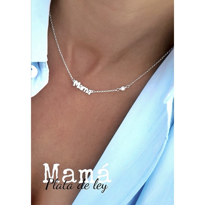 Gargantilla mamá de Plata de ley con Perla 1