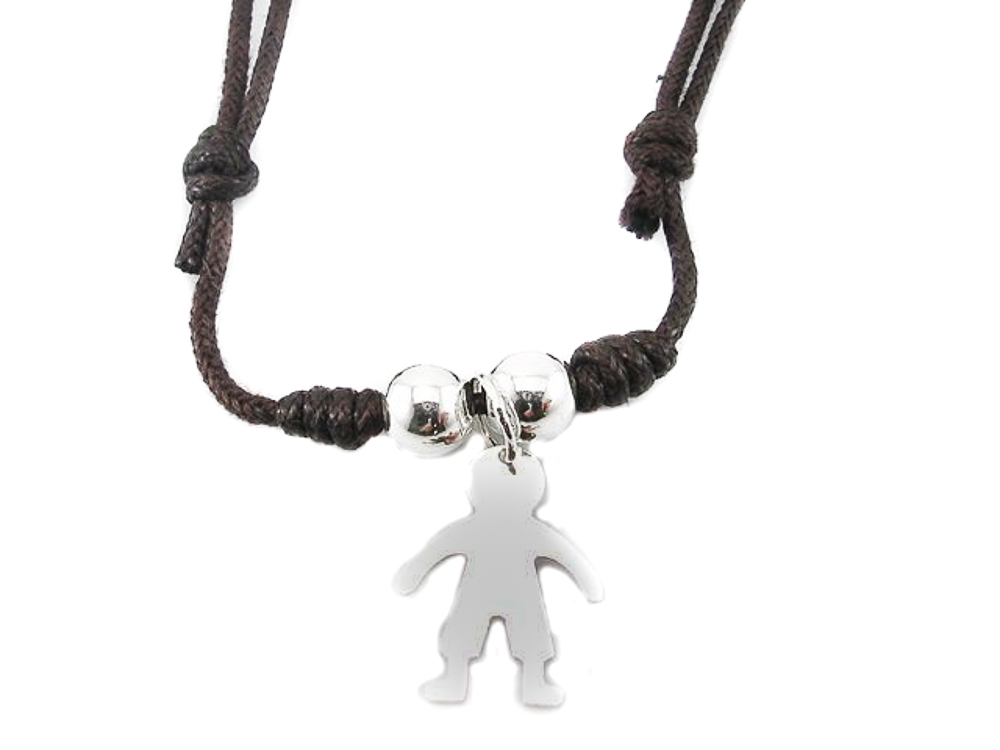 Gargantilla de algodon marron con niño de Plata de ley