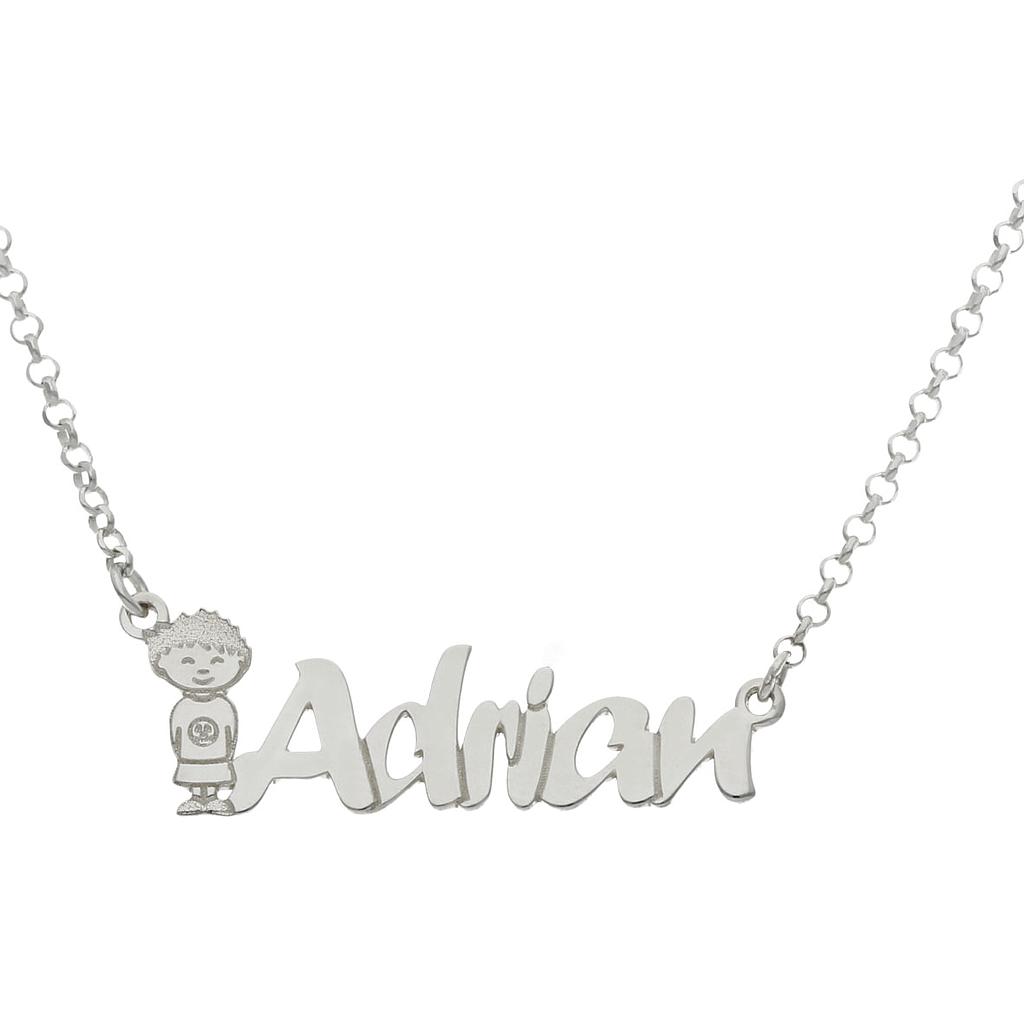 Gargantilla niño y nombre personalizado de Plata de ley
