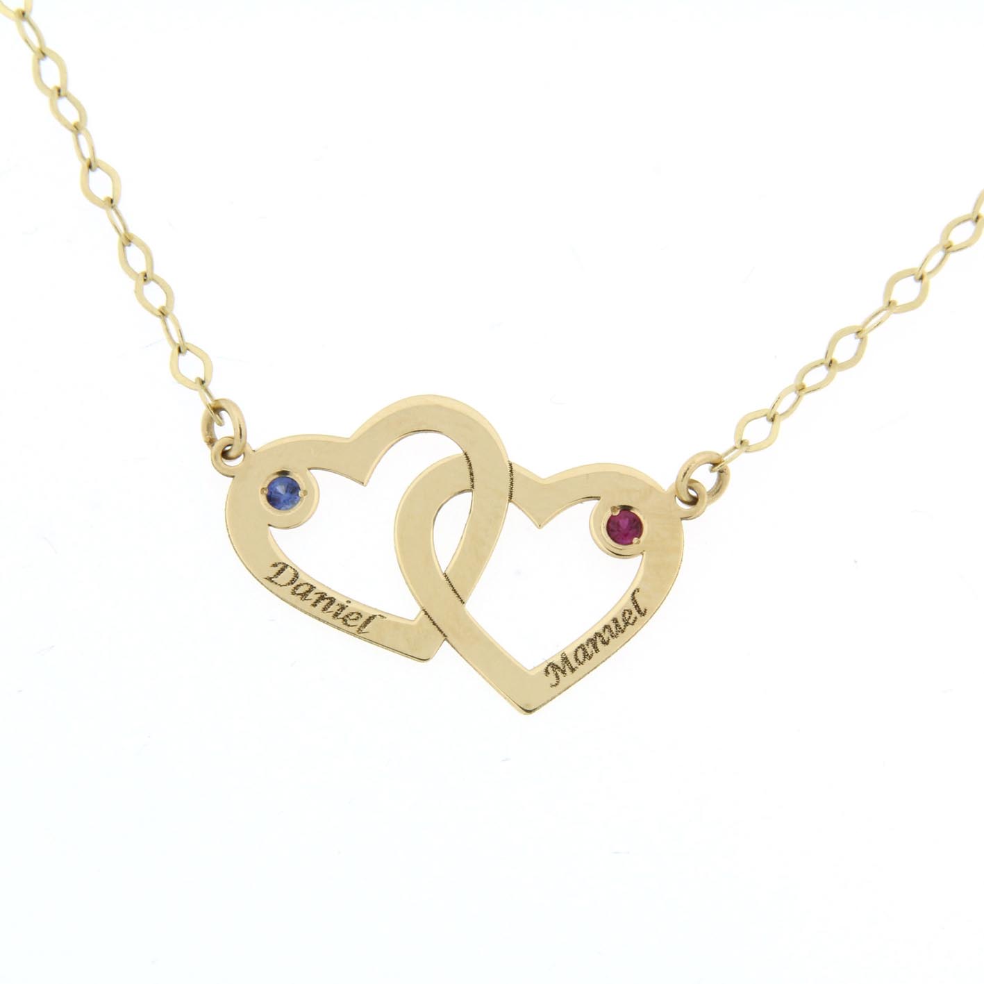 Gargantilla dos Corazones de Oro 18 Kl. con nombres