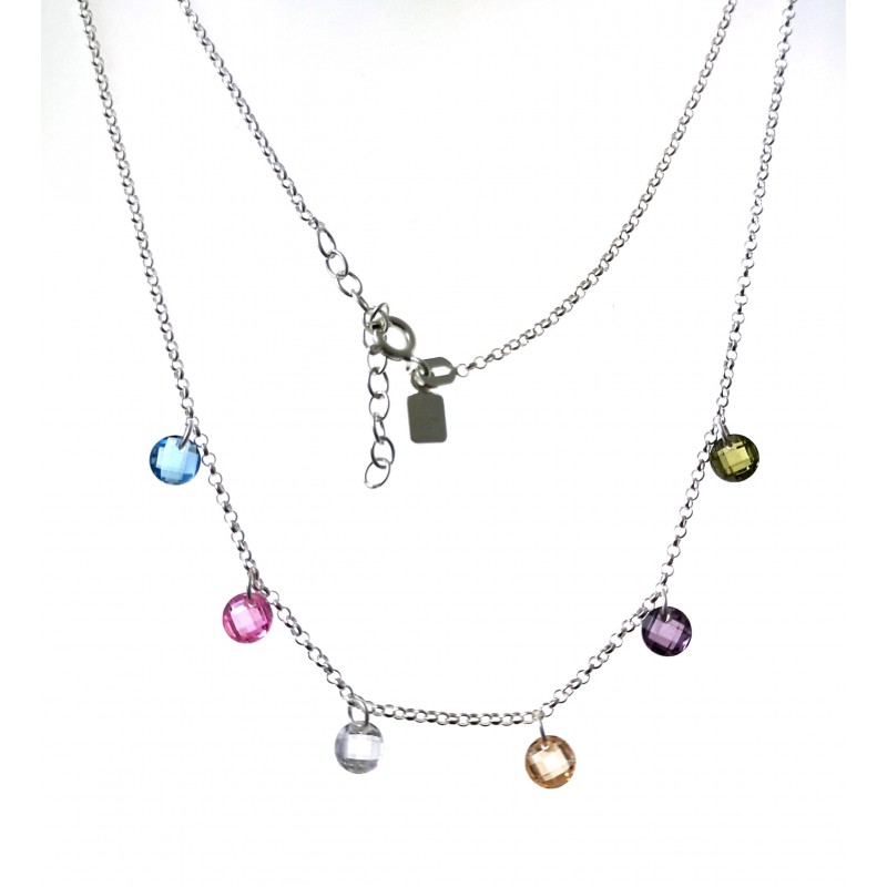 Gargantilla de Plata de ley con Circonitas de colores colgantes