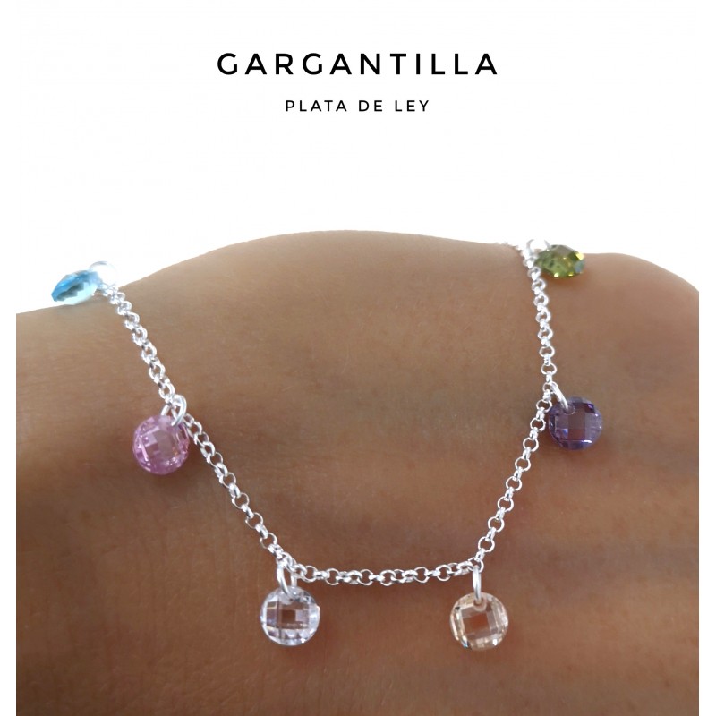 Gargantilla de Plata de ley con Circonitas de colores colgantes 2