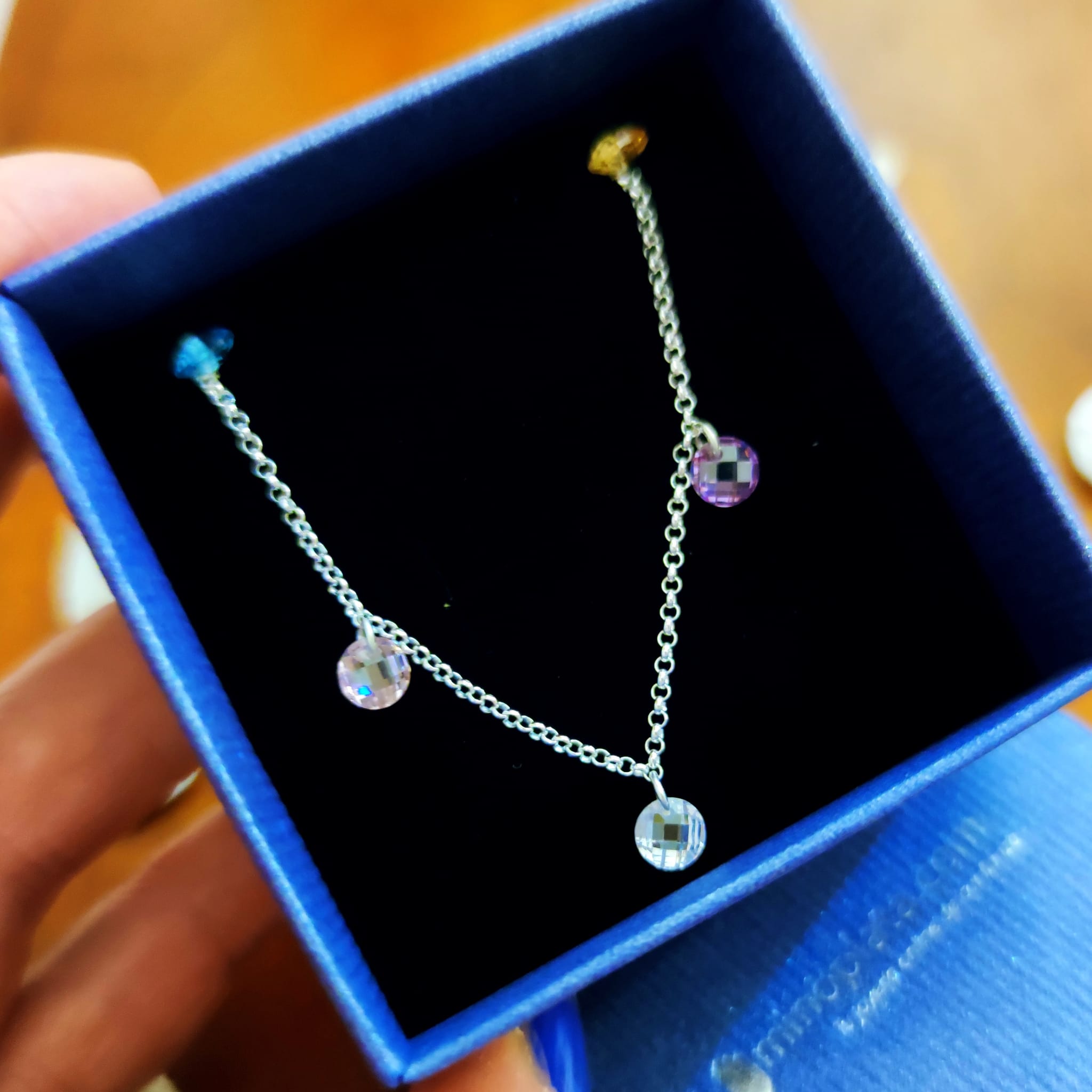 Gargantilla de Plata de ley con Circonitas de colores colgantes 3