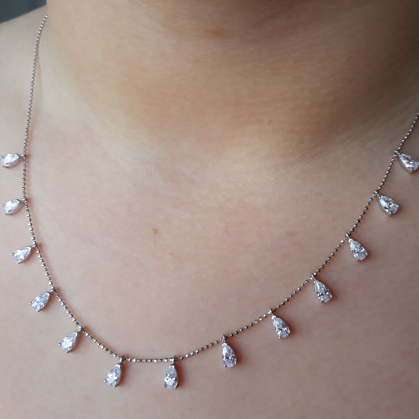 Gargantilla de Plata rodiada y Circonitas blancas colgantes 1