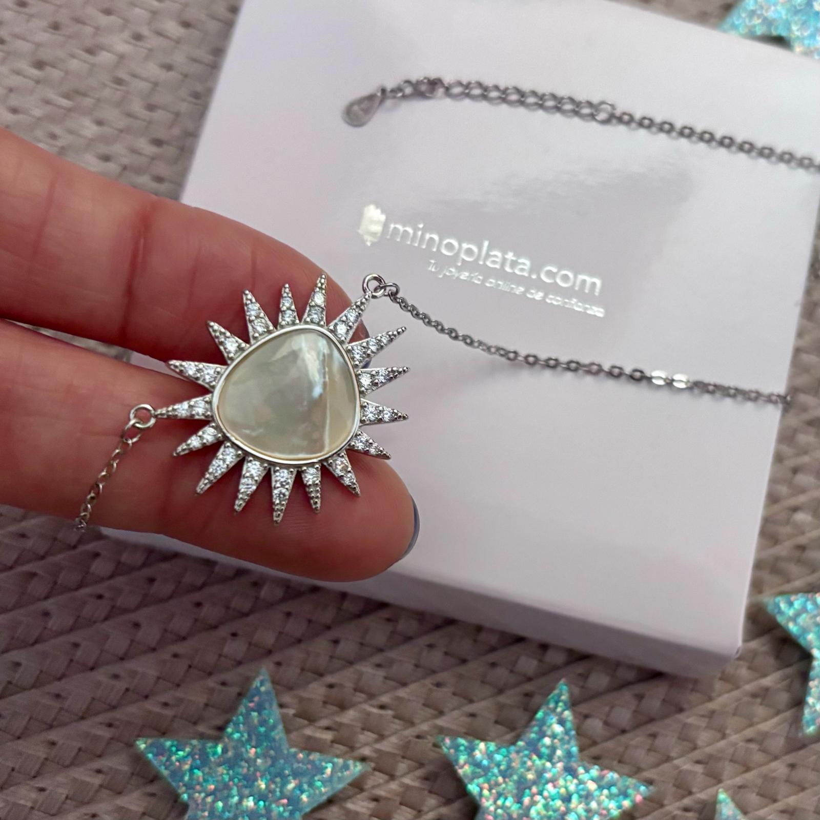 Gargantilla sol de Nácar y Circonitas de Plata de ley rodiada 2