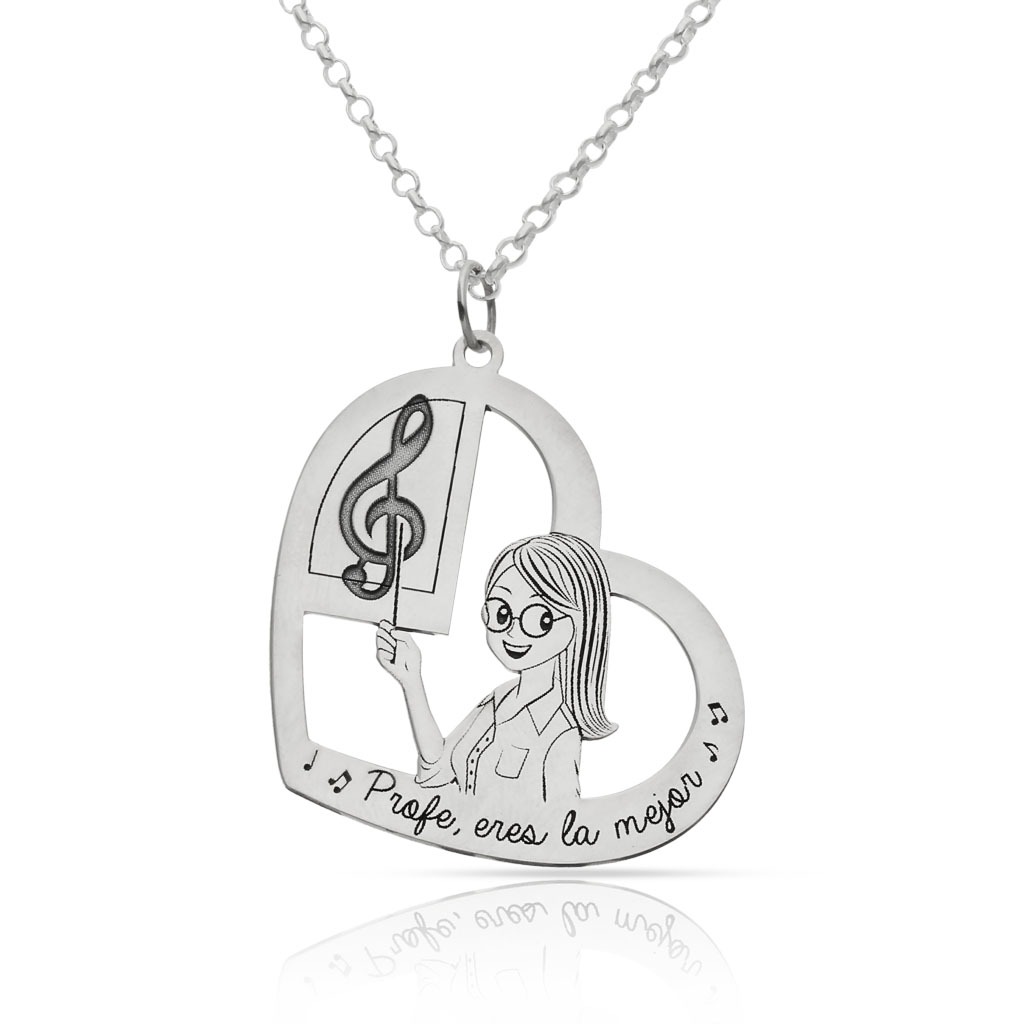 Gargantilla corazón personalizado para profesora de música en Plata de ley 925
