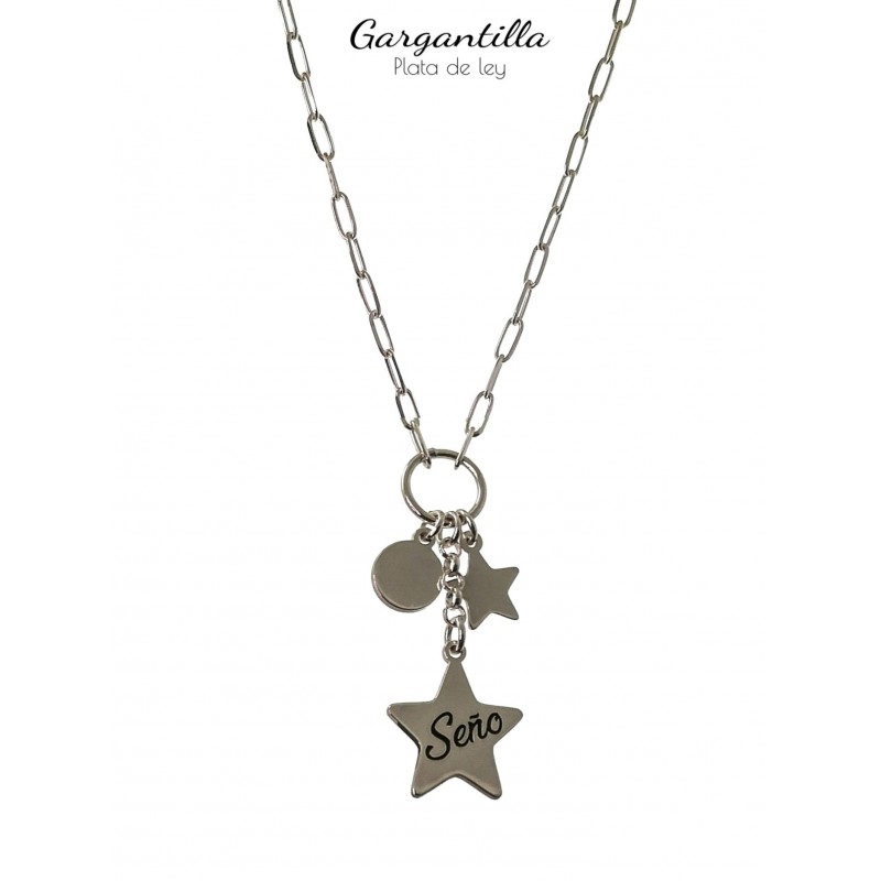 Gargantilla seño karma, estrellas y disco de Plata de ley