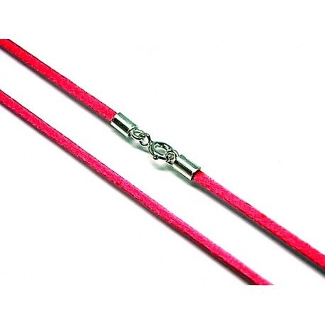 Cordon Fucsia de Seda cierre Plata de Ley 40 Cm.