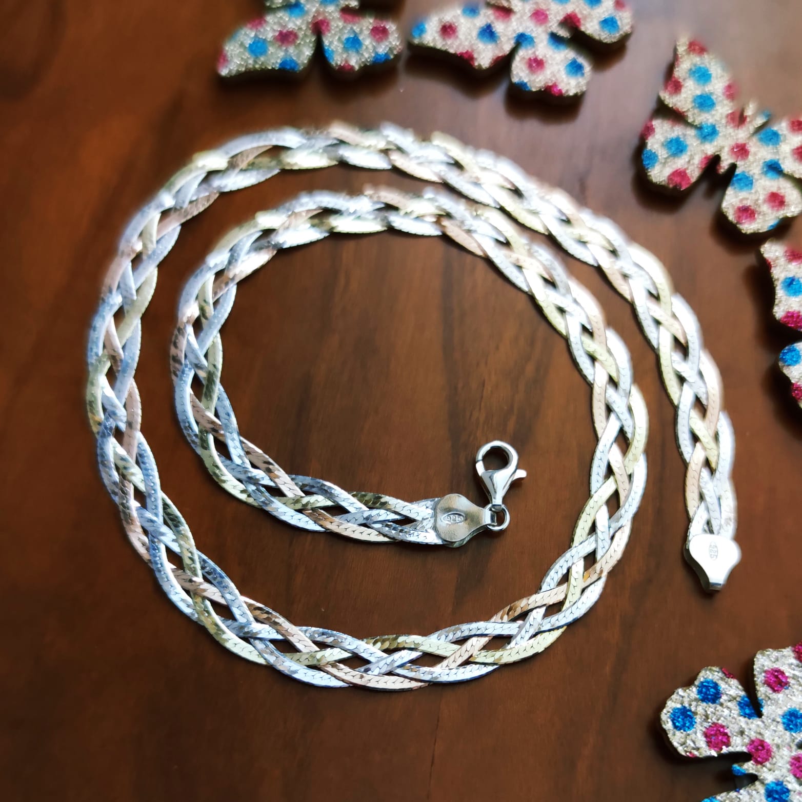 Gargantilla trenza de Plata de ley tricolor