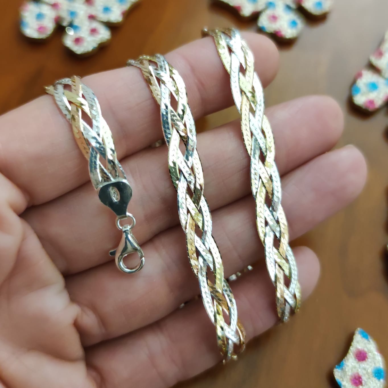 Gargantilla trenza de Plata de ley tricolor 1