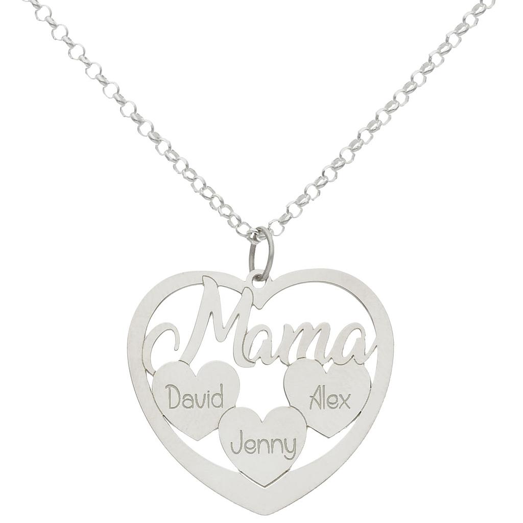 Gargantilla Mamá 3 corazones personalizados de Plata de ley 925