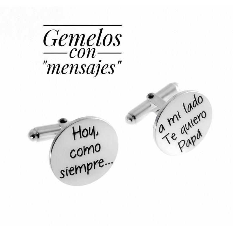 Gemelos de camisa redondos en Plata personalizados con tu texto