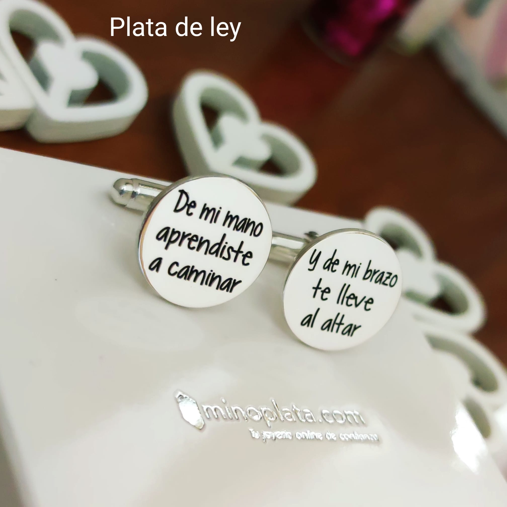 Gemelos de camisa redondos en Plata personalizados con tu texto 1