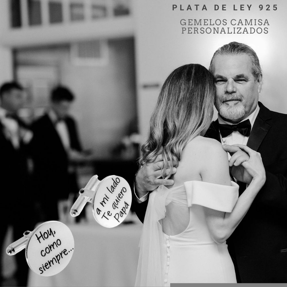 Gemelos de camisa redondos en Plata personalizados con tu texto 5