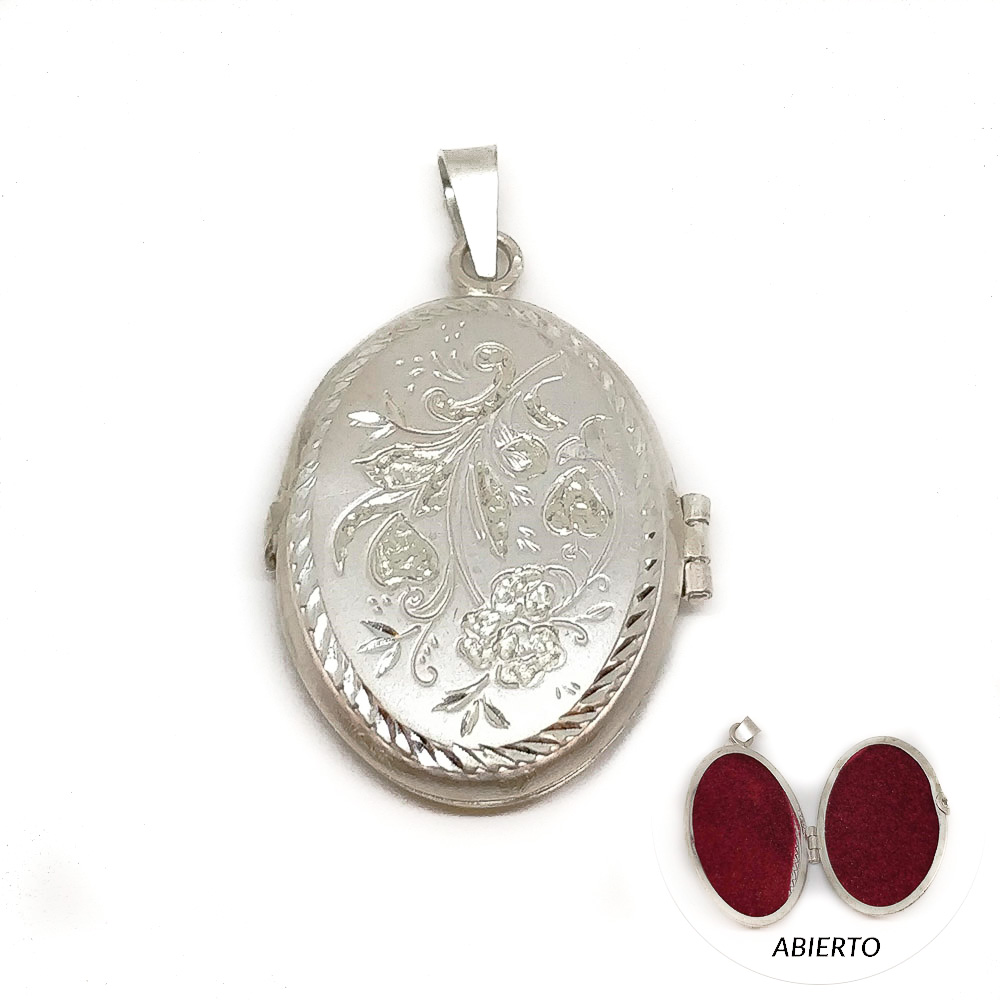 Guardapelos ovalado de Plata de ley tallada 23 x 31 Mm. 1