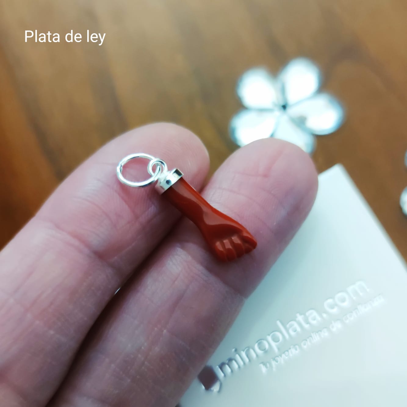 Colgante amuleto manita higa roja de Plata de ley_1