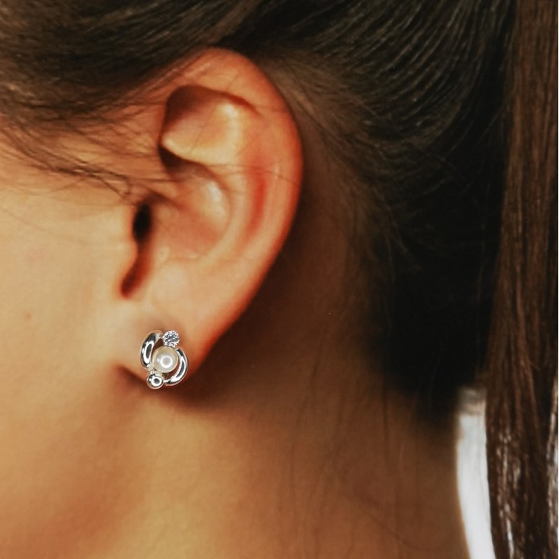 Conjunto de Pendientes y Sortija de Plata con Perla para niñas 3