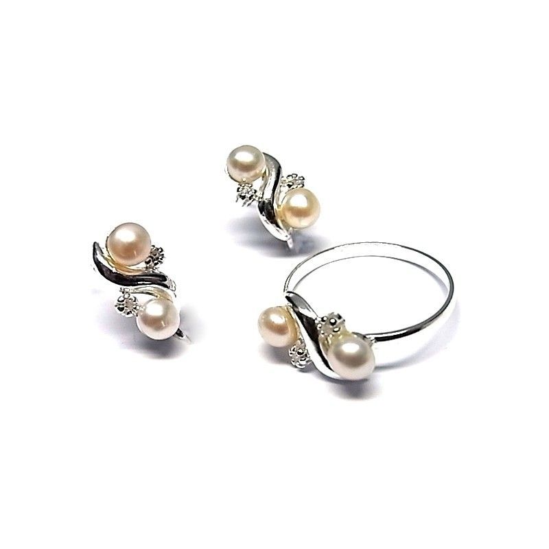 Juego Pendientes y Anillo de Comunión en Plata de ley con perlas