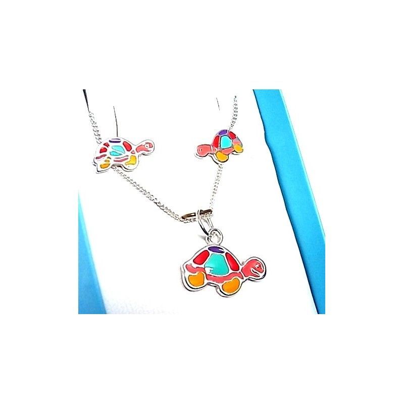 Juego Tortugas de Plata de ley con esmalte