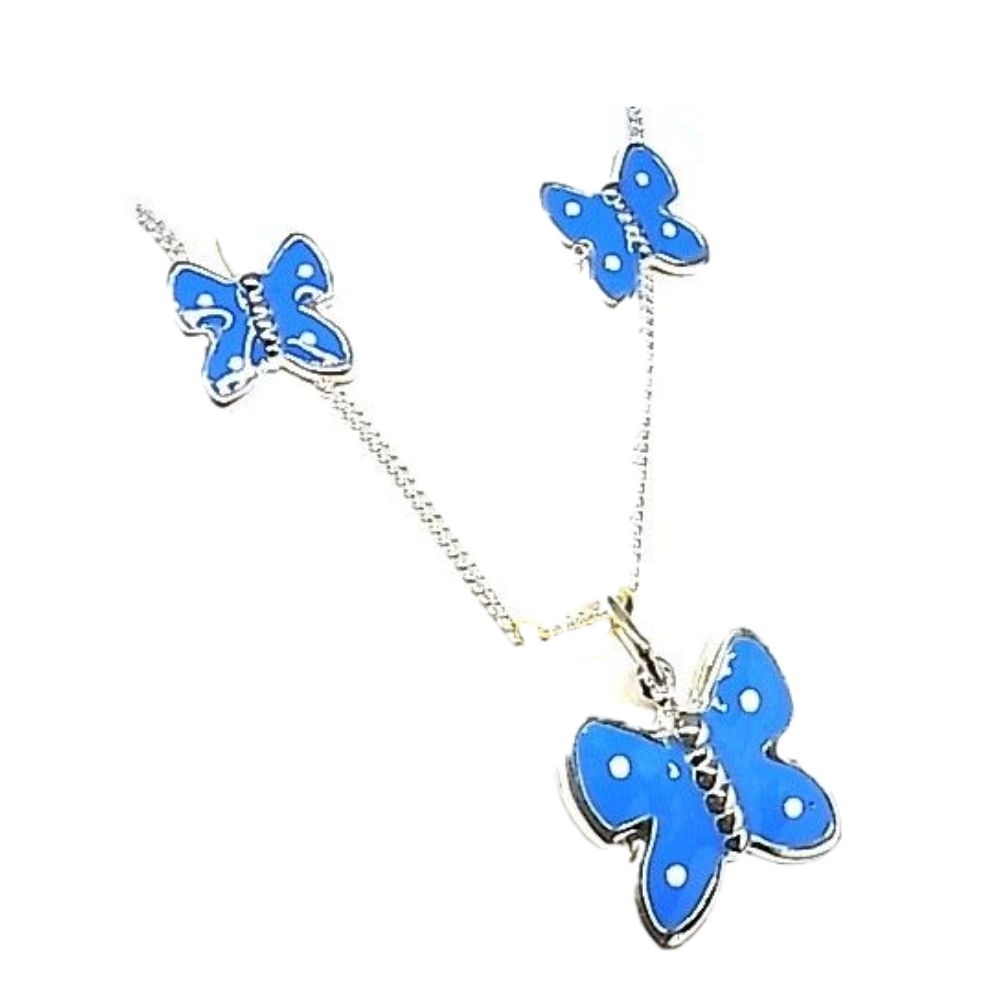 Juego Pendientes y Gargantilla de Plata Mariposas azules niña
