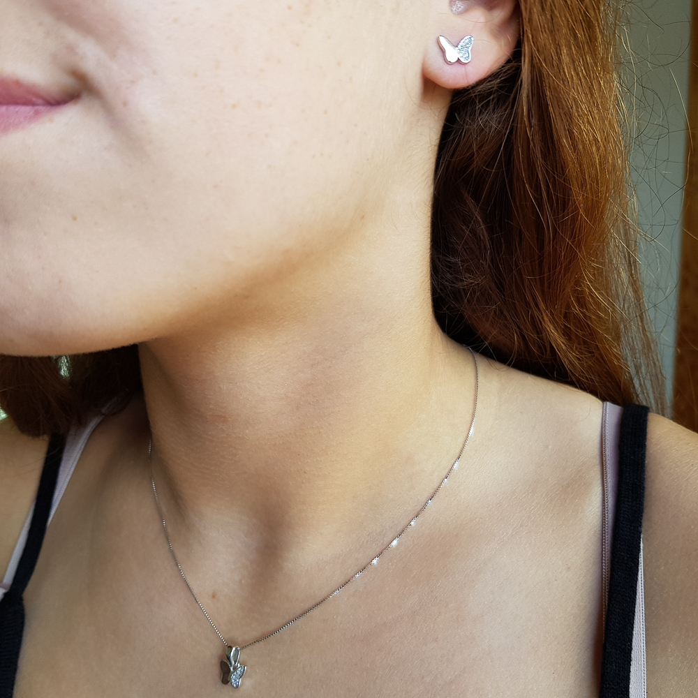 Conjunto mariposas de Plata y Circonitas Pendientes+Collar 1