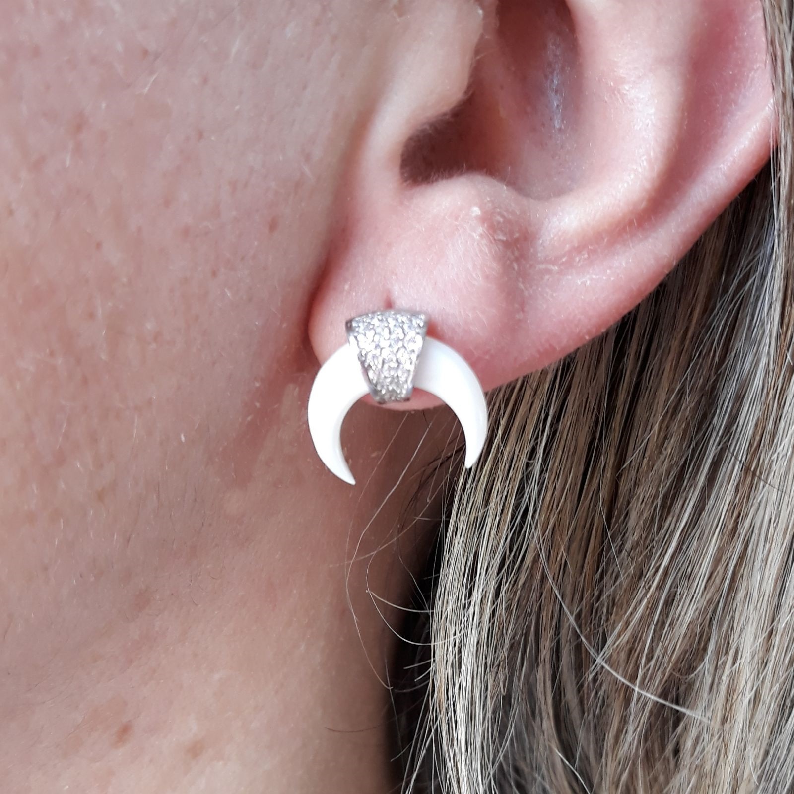 Conjunto Pendientes y Collar cuerno nácar, Plata y Circonitas 1