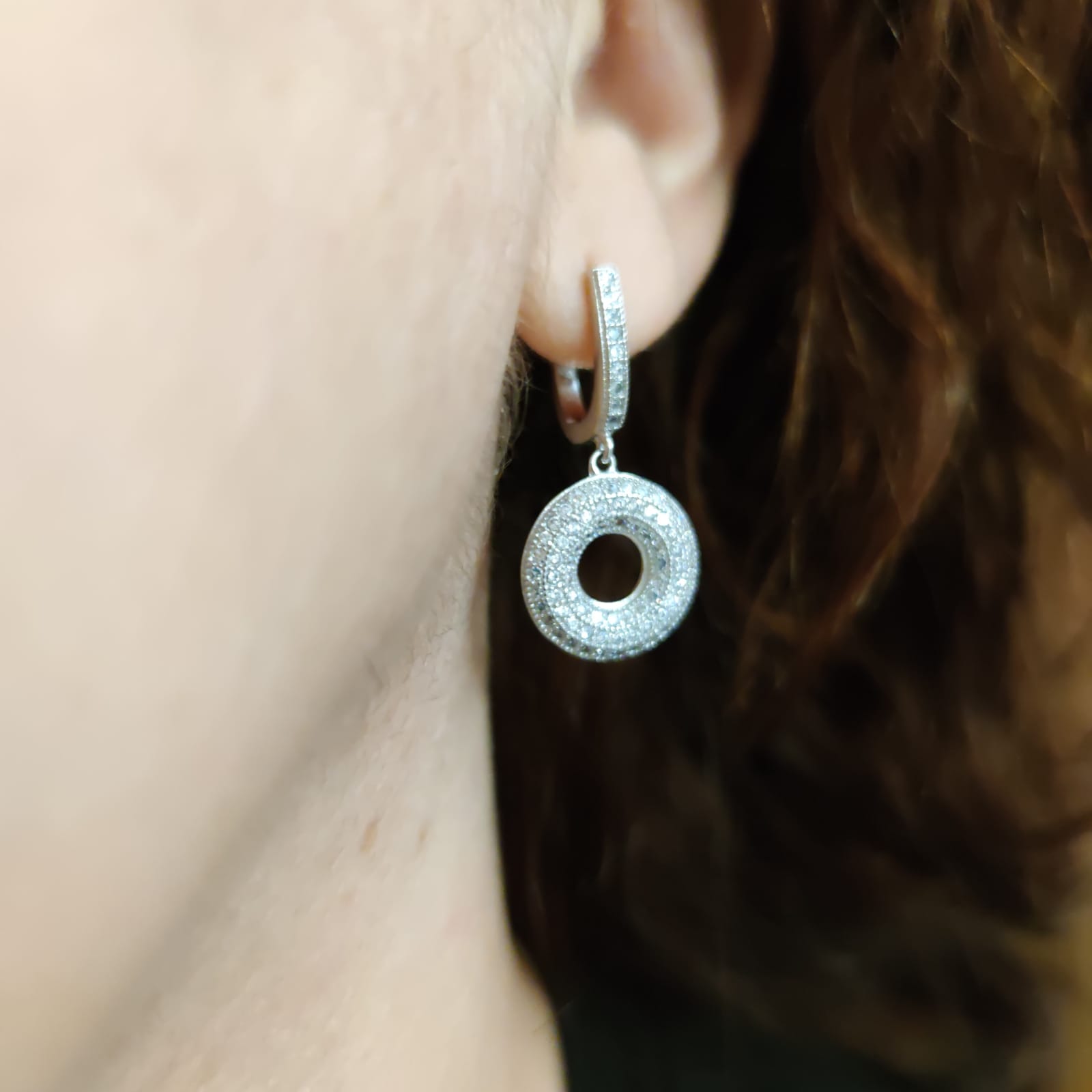 Juego Pendientes y Collar donut de Plata rodiada y Circonitas 3