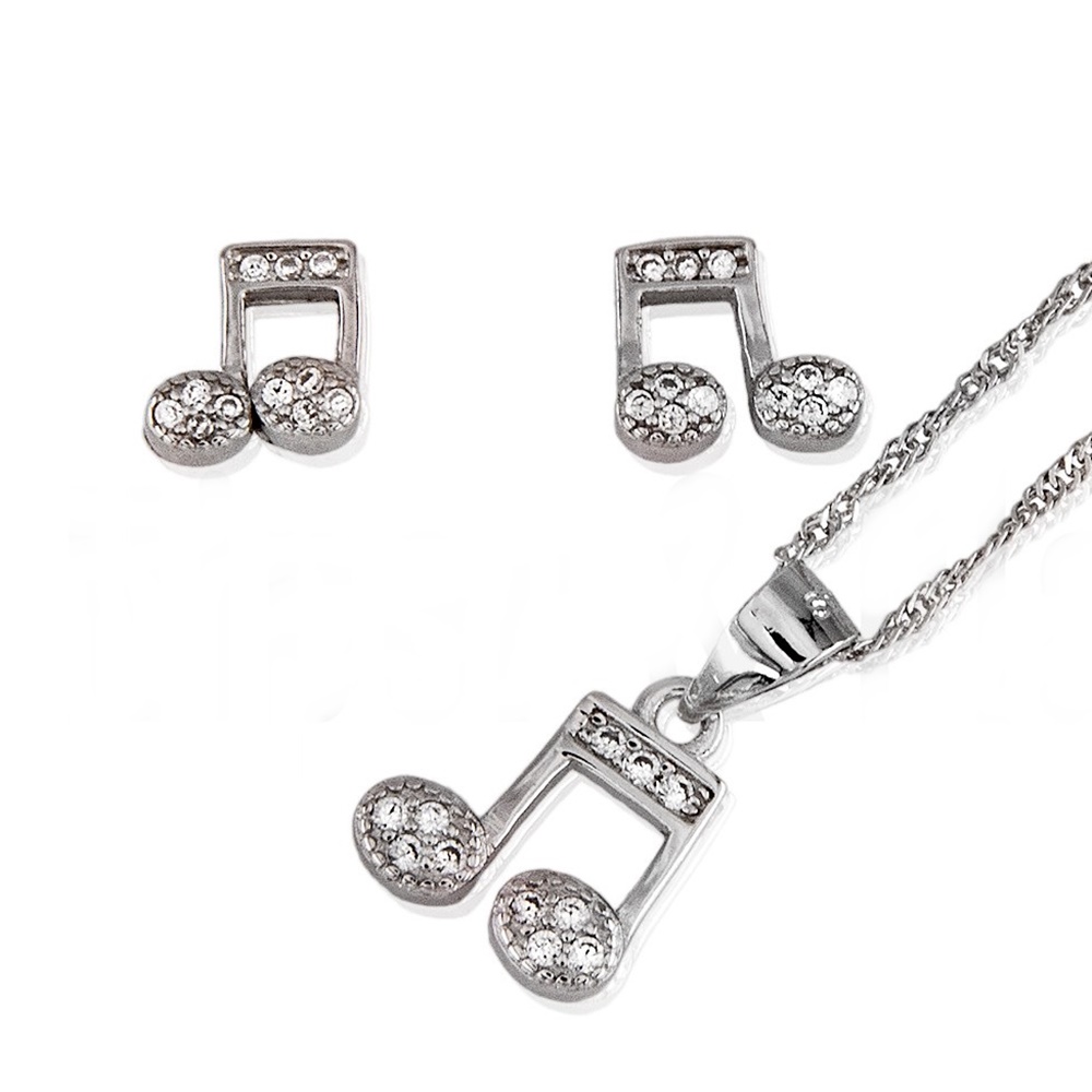 Conjunto Pendientes y Collar notas musicales Plata y Circonitas