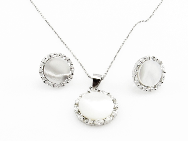 Conjunto de Pendientes y Gargantilla de Plata,nácar y circonitas