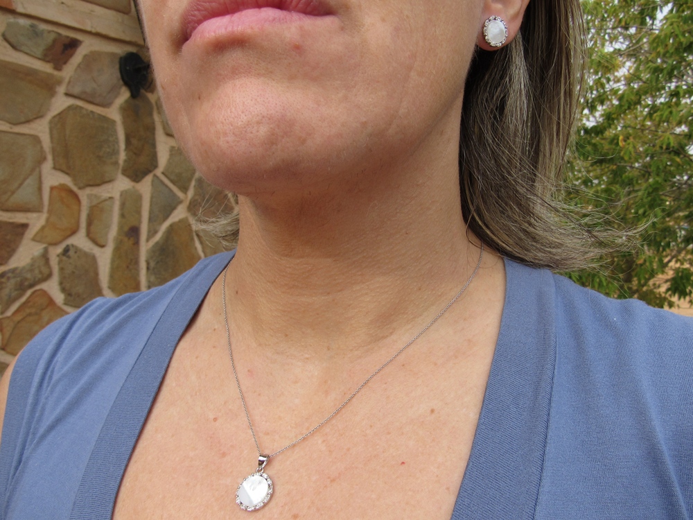 Conjunto de Pendientes y Gargantilla de Plata,nácar y circonitas 1