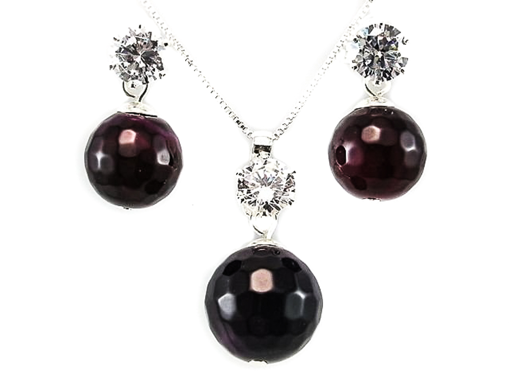 Conjunto chica de Plata con Cuarzo granate y Circonitas