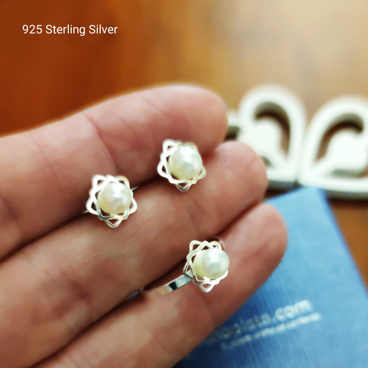 Conjunto Pendientes y Anillo Comunión de Plata de ley y Perlas cultivadas 2