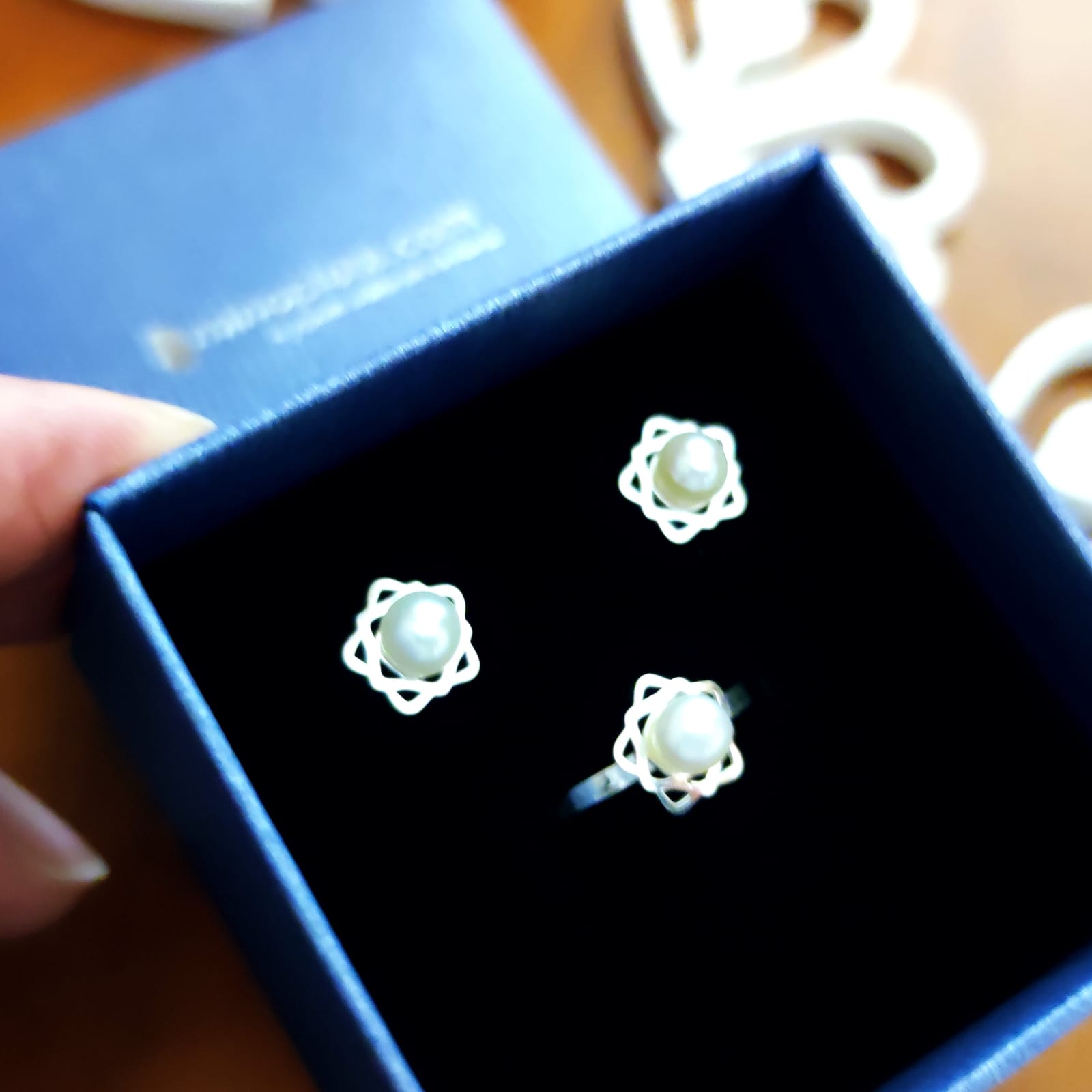 Conjunto Pendientes y Anillo Comunión de Plata de ley y Perlas cultivadas 5