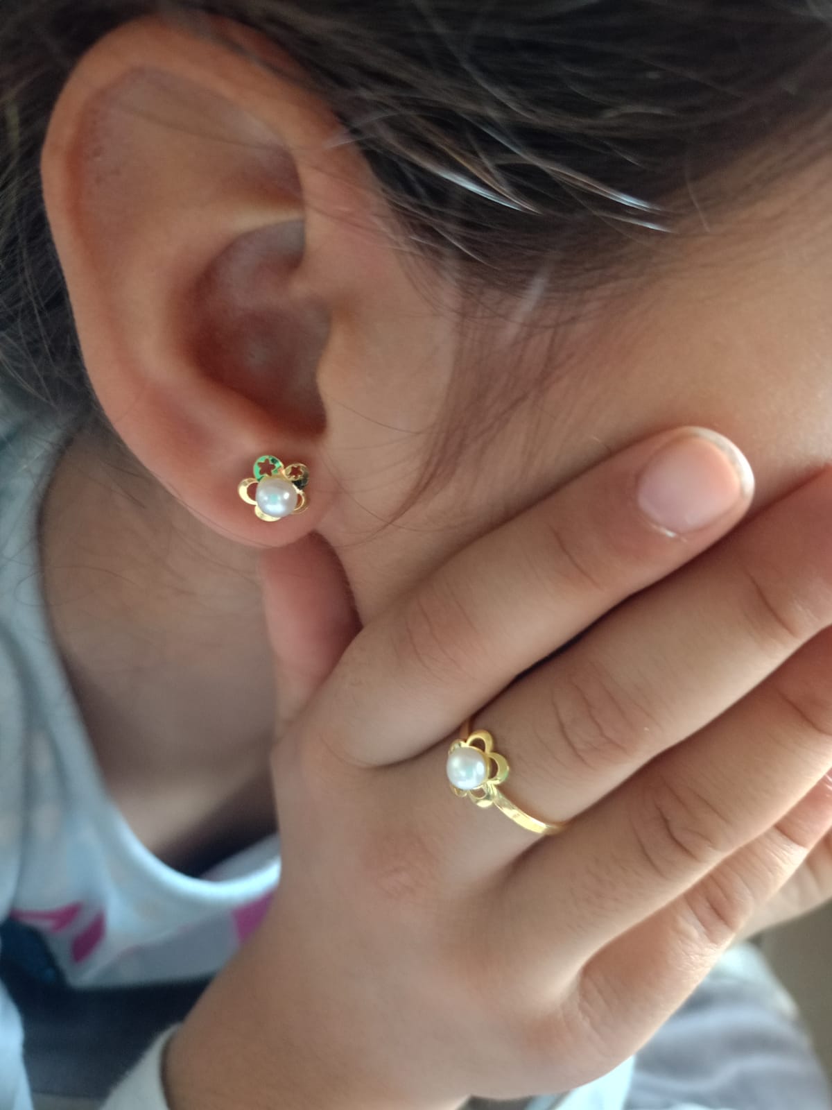 Juego Comunión Pendientes y Anillo de Plata chapada Oro y Perlas cultivadas 1