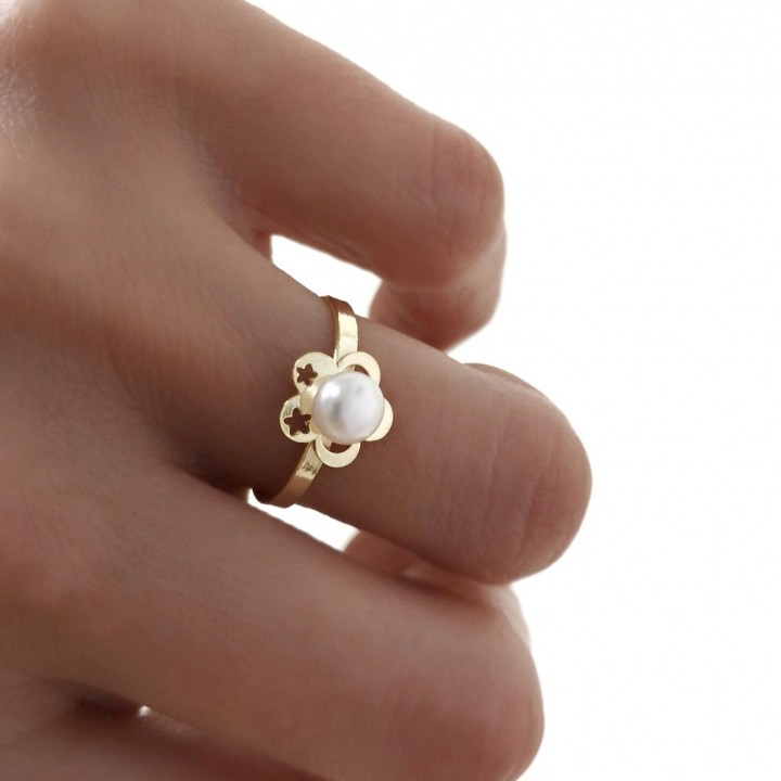 Juego Comunión Pendientes y Anillo de Plata chapada Oro y Perlas cultivadas 2