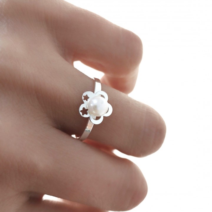 Conjunto Comunión Pendientes y Anillo de Plata de ley y Perlas cultivadas para niñas 1