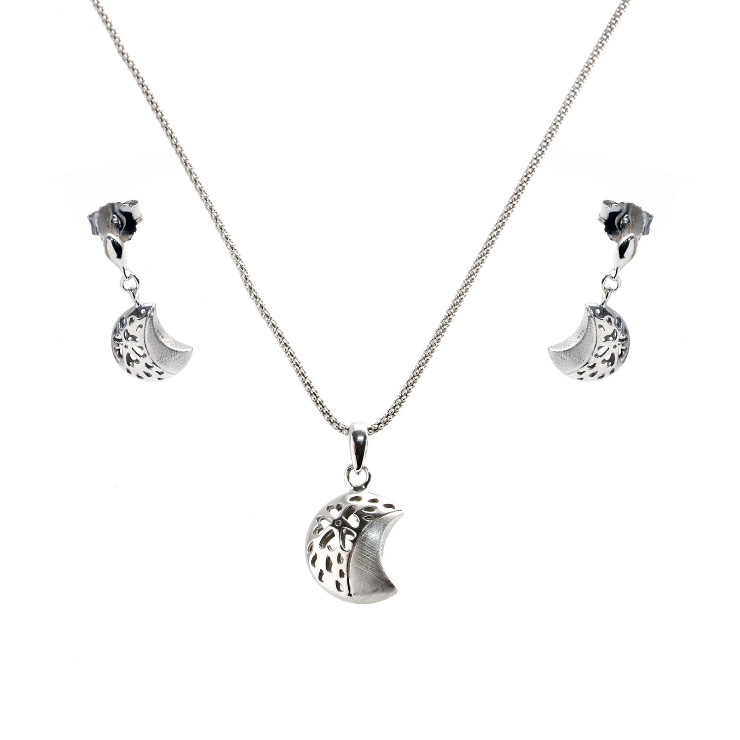 Conjunto de Pendientes y Colgante Plata brillo y mate