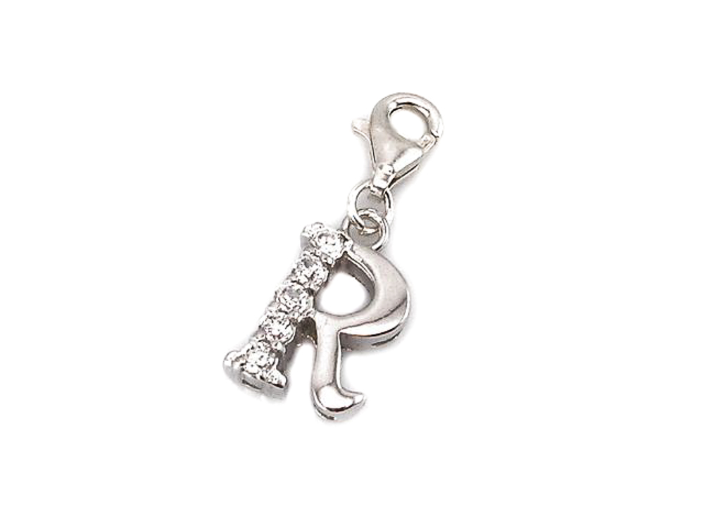 Colgante estilo charms Plata y Circonitas Letra R