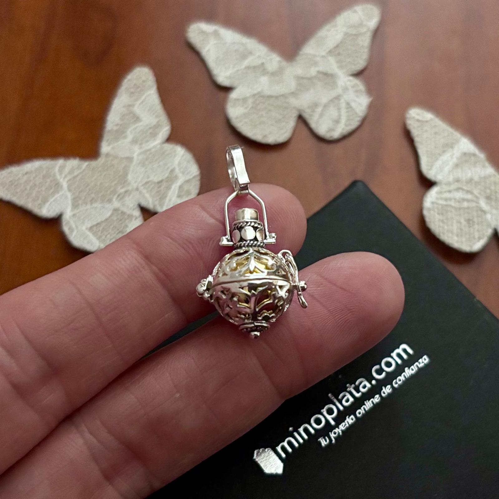 Llamador de ángeles jaula 12mm de Plata de ley con bola dorada 1