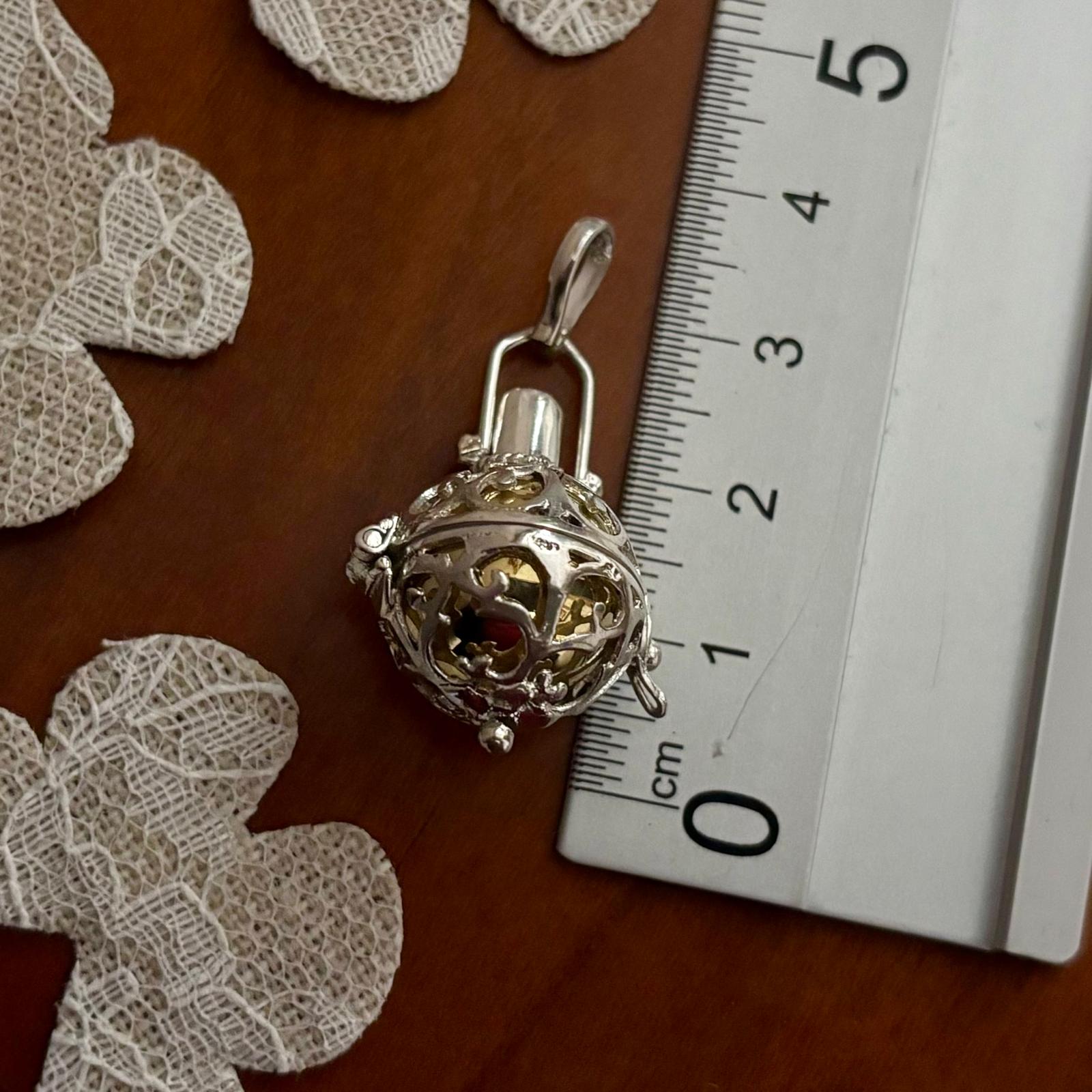Llamador de ángel jaula 16mm de Plata de ley 925 con bolita dorada