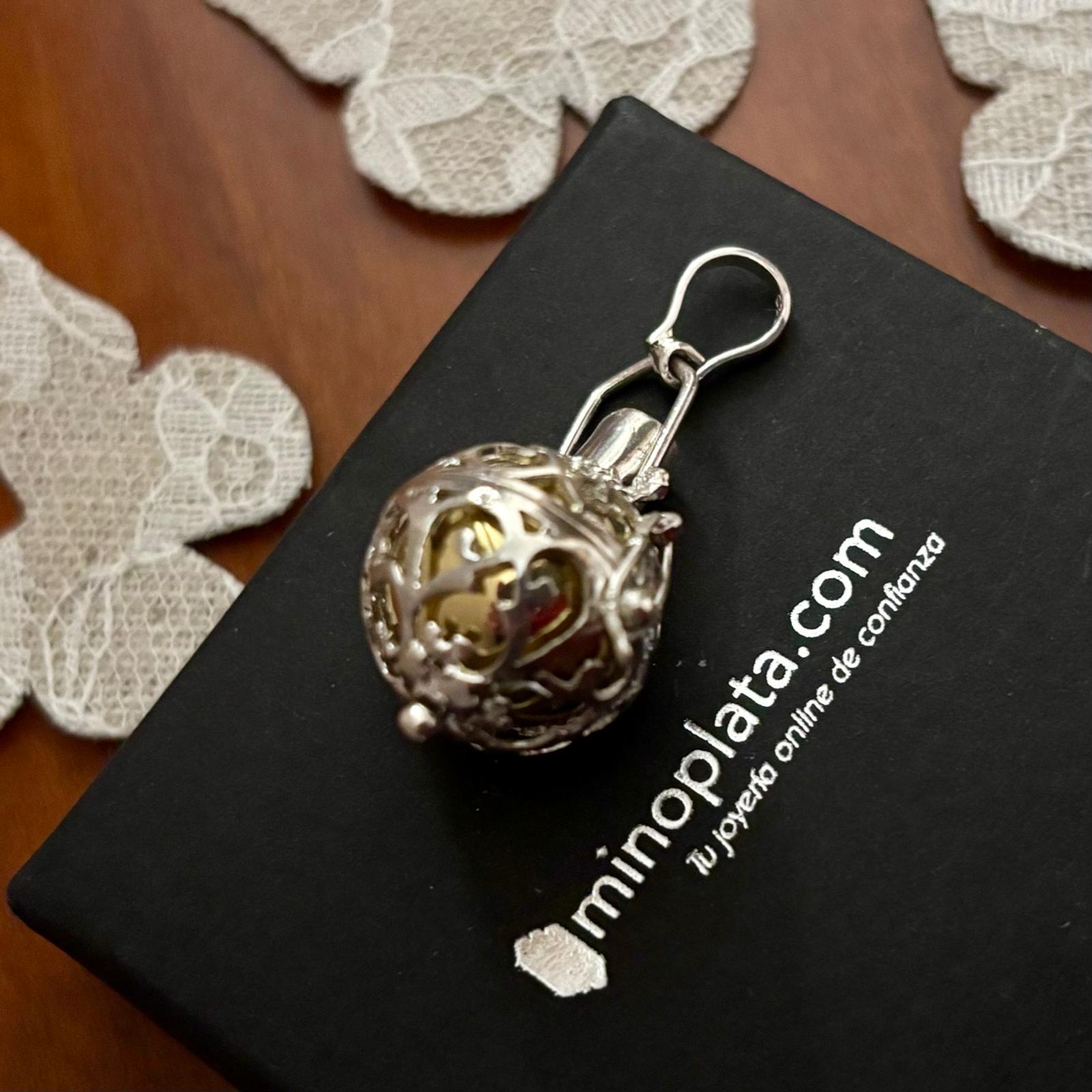 Llamador de ángel jaula 16mm de Plata de ley 925 con bolita dorada 3