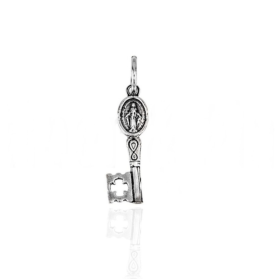 Colgante Llave de la Inmaculada Concepción en Plata de ley envejecida 21mm