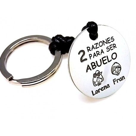 Llavero abuelo personalizado nombres nietos de Plata y cuero