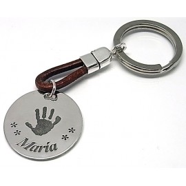 Llavero mano personalizado en Plata y Piel marrón