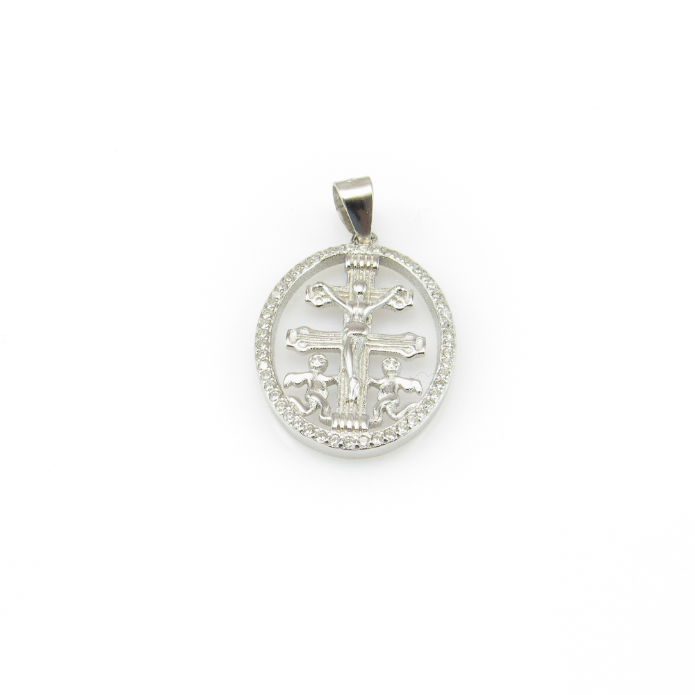 Medalla cruz de Caravaca de Plata de ley con Circonitas